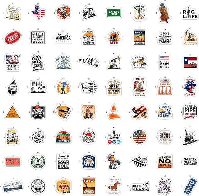 100Pcs Oilfield Stickers for Hardhats, Water Bottle - Oilfield Gifts for Oil Field Worker - Oil Field Party Decorations - Gift for Women & Men