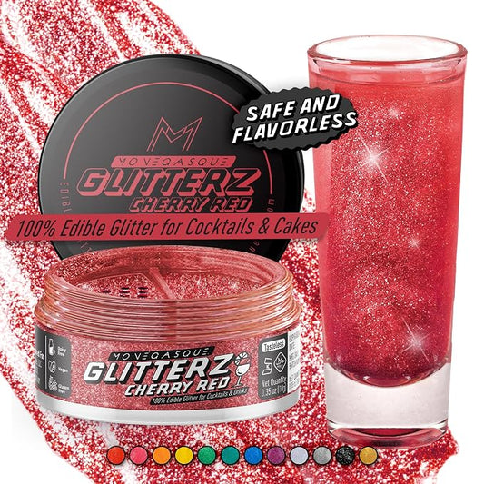 MONÉGASQUE Cherry Red Edible Glitter for Drinks 10g – Red Edible Glitter for Cakes & Cupcakes - Champagne & Cocktail Drink Shimmer - 4th of July Food Decorating Sprinkles & Cake Decorations Spray