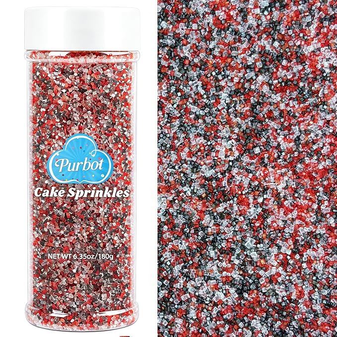 Black Red White Sanding Sugar for Baking, 6.35oz/180g Edible Sparkling Sugar Crystals, Decorating Sugar Sprinkles for Cakes Cupcakes Cookies Ice Cream