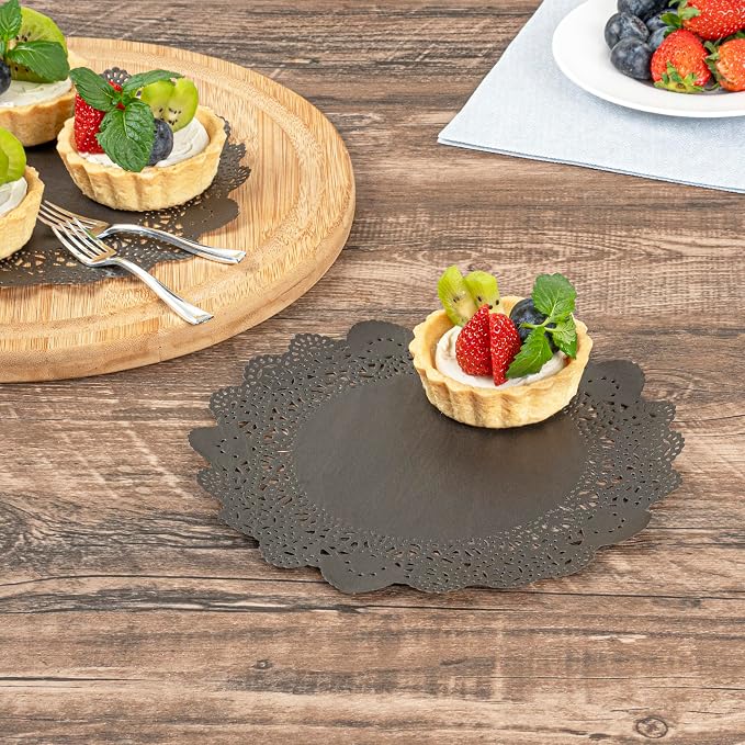 Restaurantware Black Paper Doilies 4000 Count 8 x 8 Inch, Disposable, Long Lasting Absorbent Paper Doilies for Tables with Elegant Lace Finish for Pastries, Cupcakes, Cookies and Desserts
