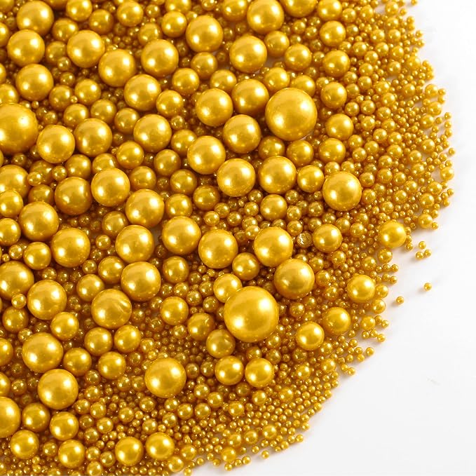 Kasvan Gold Pearl Sugar Sprinkles - Edible Candy Pearls 130g/4.58 Oz, Mix Size, Baking Cake Decorations, Ice Cream Toppings and Cookie Decorating, Wedding Party Chirstmas Supplies