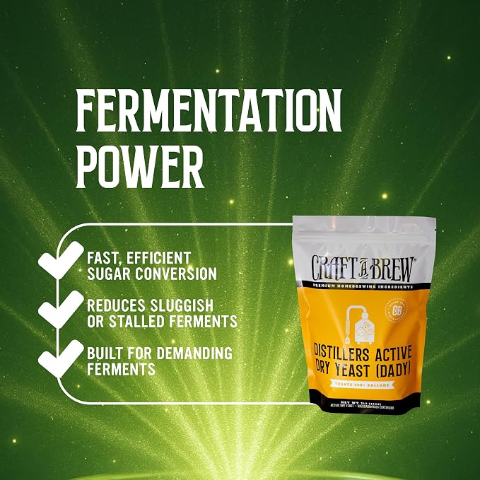 Craft A Brew - Distillers Active Dry Yeast (DADY) - Fast Starts, High Alcohol Tolerance & Clean Fermentations - For At Home Distilling - For Grain Mash Fermentations in Whiskey, Rum, Brandy -1 lb Bag