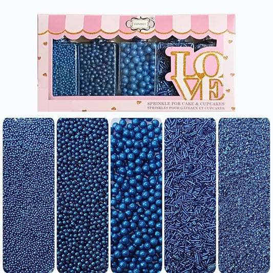 Confect Christmas Sprinkles Mix – Midnight Royalty Navy Blue, Edible Dragees, Jimmies & Sparkling Sugar – Assorted Pack of 5 for Cake & Cupcake Decorating, Holiday Baking & Party Decor | Vegan, Gluten-Free, Nut-Free, Soy-Free, Dairy-Free - 5 Oz