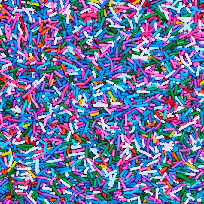 Fancy Sprinkles Deluxe Rainbow Crunchy Jimmies | Pastel Rainbow Sprinkles for Cake, Cupcake & Cookie Decorating | Funfetti & Ice Cream Topping | Baby Shower & Birthday | 2 Pack (0.5c)