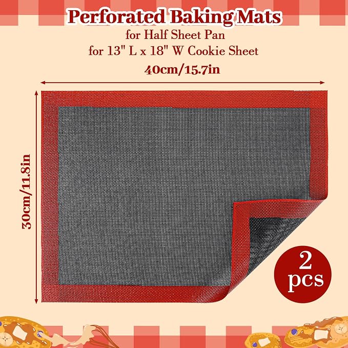 2Pcs Perforated Baking Mats Eclair Silicone Mat for Half Sheet