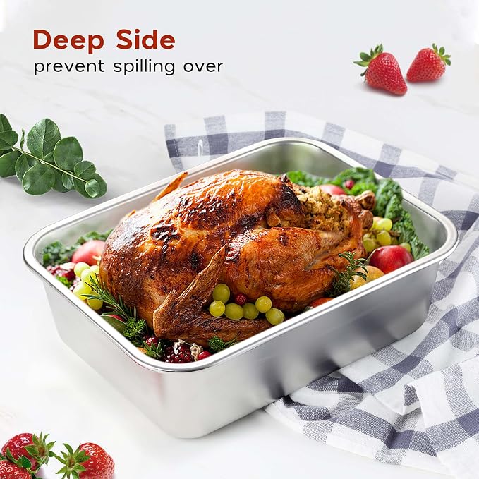 Onader 12¾ x 10 Inch Deep Lasagna Baking Pans Set of 2, Stainless Steel Rectangle Cake Pan, Dishwasher Safe
