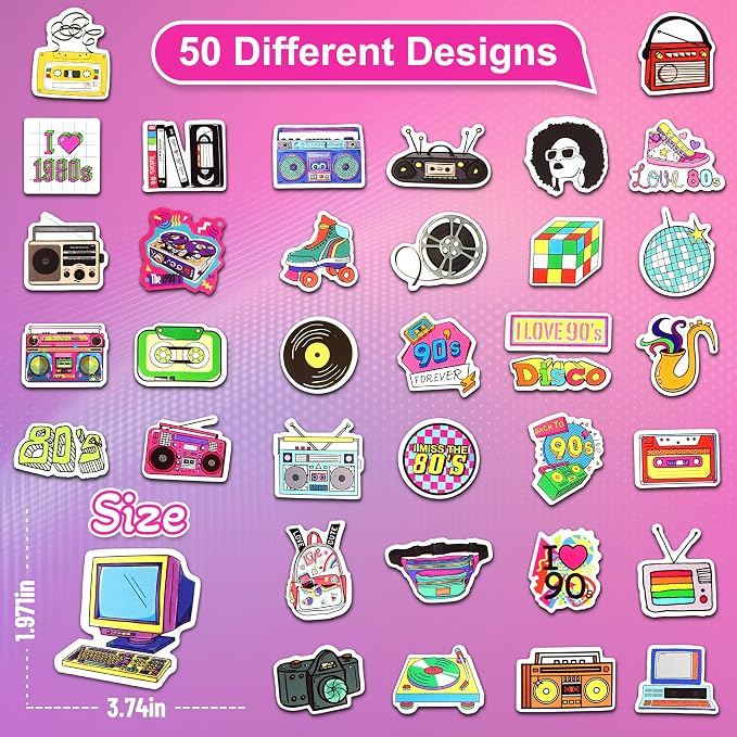 70 Pcs 8090s Retro Sticker Pack for Adults, Waterproof Vinyl Decals for Laptop Water Bottles and Journal