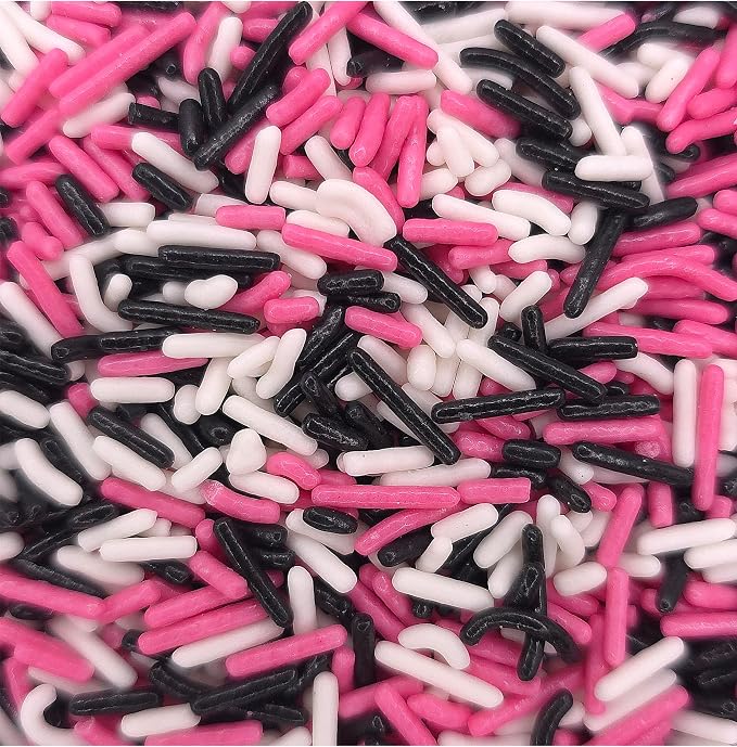 NCS Pink, Black & White Jimmies Edible Sprinkles – Cupcake, Cake & Cookie Decorations, 7 oz