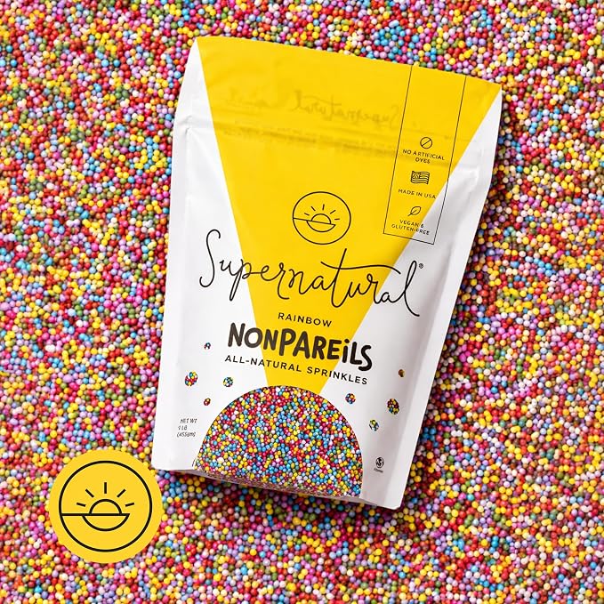 Rainbow Nonpareils Natural Sprinkles by Supernatural, 16oz Pack of 6, Plant Based Colors, Non GMO Sugar, Vegan, Gluten Free, Soy Free, Kosher, No Confectioners Glaze, All Natural Baking Decorations