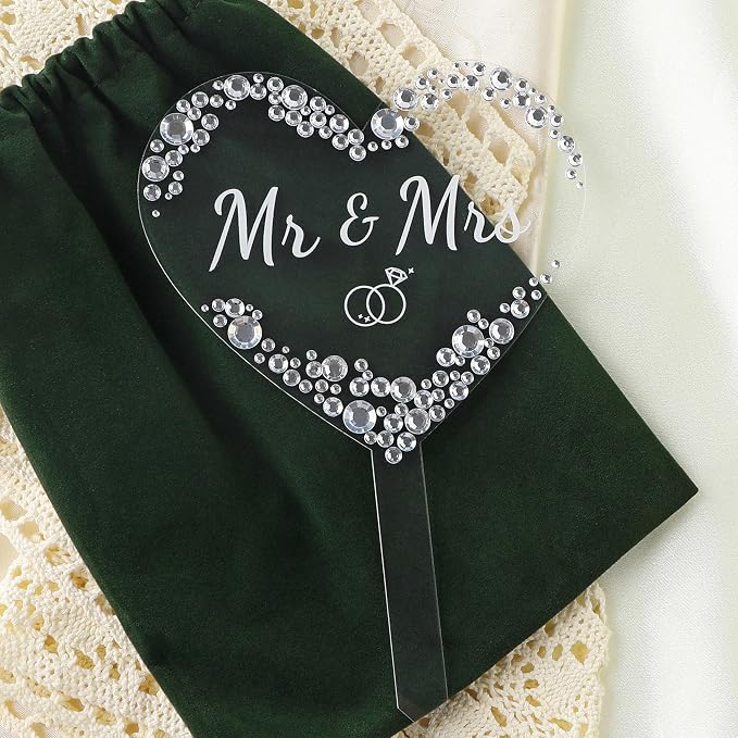 Coucoland Mr and Mrs Cake Topper - Heart Wedding Cake Decor with Sparkling Rhinestones for Engagement Bridal Anniversary