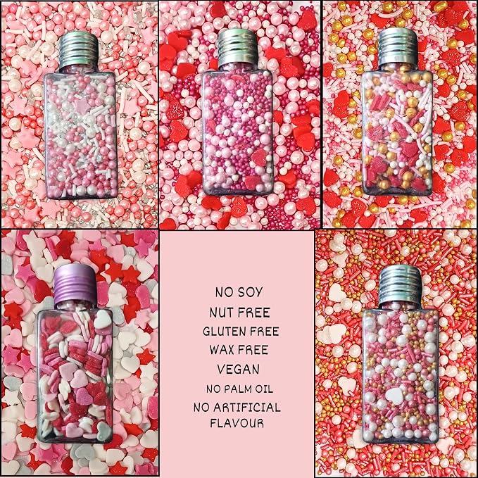 Confect Pink, Red & White Pearls Sprinkles | Mix Hearts Sprinkle | Anniversary Blend for Baking & Cake Decorative | Cookie sprinkles | Edible sprinkles Mix Pack of 5 - Vegan, Gluten-Free, Nut-Free, Soy-Free, Dairy-Free, Palm Oil-Free -5 Oz