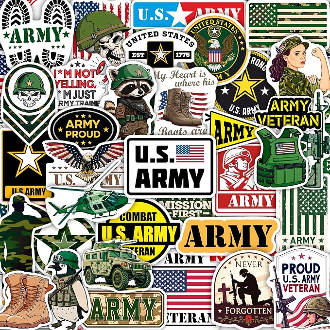 100Pcs Funny Army Stickers and Decals, Military Stickers for Laptop, Water Bottle - Army Gifts, Military Party Supplies - Gift for Women & Men