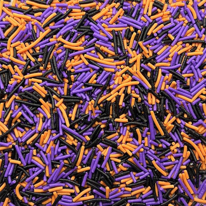 SE Si&Moos Black Purple and Orange Jimmies Sprinkles Black and Purple Halloween Sprinkles for Cake Decorating Edible Crunchy Jimmies for Topping Ice Cream, Cookies, Cakes, Cupcakes, Dessert Decorating 3 OZ