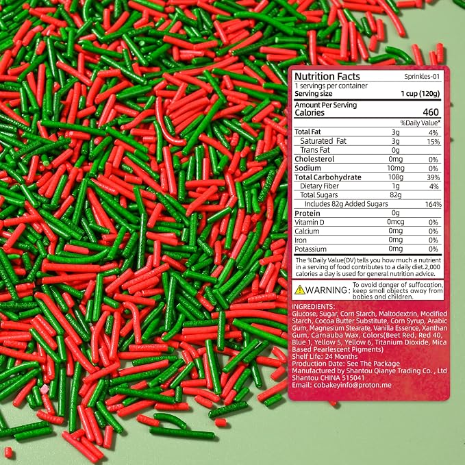 Christmas Sprinkles for Cake Decorating, Red & Green Jimmies Sprinkles Perfect for Halloween Dessert Party 4.23 Ounce
