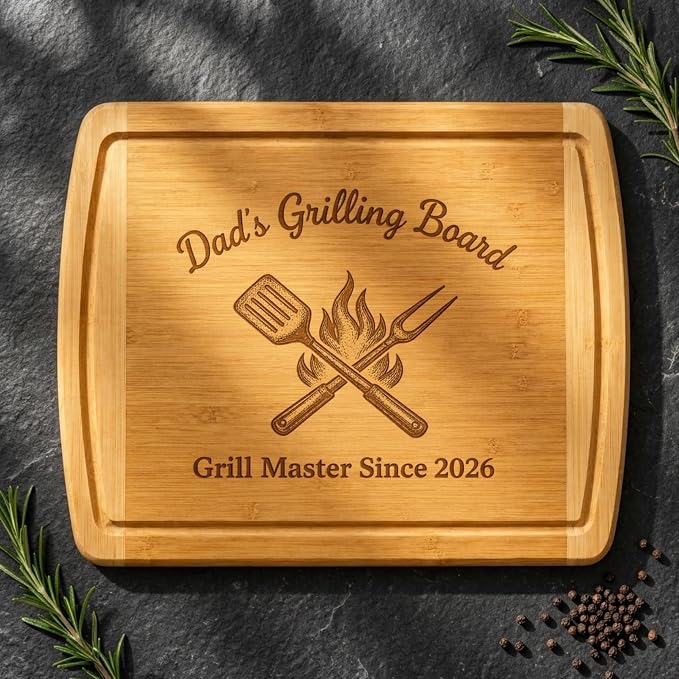 Personalized BBQ Cutting Board Gift - Custom Engraved Bamboo Wooden Grill Board for Dad Husband Grandpa, Grilling Gifts for Men, Grill Master Meat Steak Board, Birthday, House Warming Gifts New Home