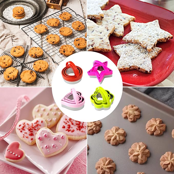 12-Piece Stainless Steel Cookie Cutter Set with Handles - Heart, Flower, Round, Five Star Shapes - Fruit Vegetable, Small Stainless Steel Biscuit Mold for Baking (Multicolor)
