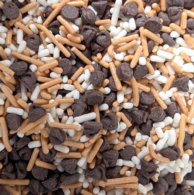 Smore's Anyone? Sprinkles Mix, Chocolate, White and Gold Jimmies, Mini Pearls and Confetti, Marshmallows, for Baking, Dessert Toppings, 9.5 ounce
