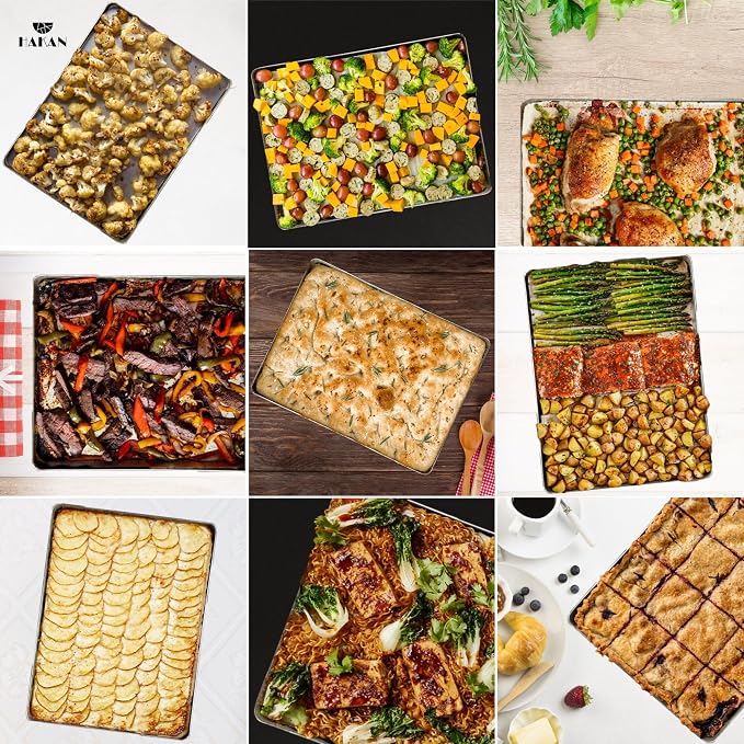 Hakan Aluminum Half Sheet Baking Pan 14x18-inch, 2.2lbs Weight, Thick Rust-Free Bakeware, Wrap Resistant Food Grade Aluminum Baking Tray, Cookie Sheet Oven Tray, Heavy-Duty Baklava Tray, Silver
