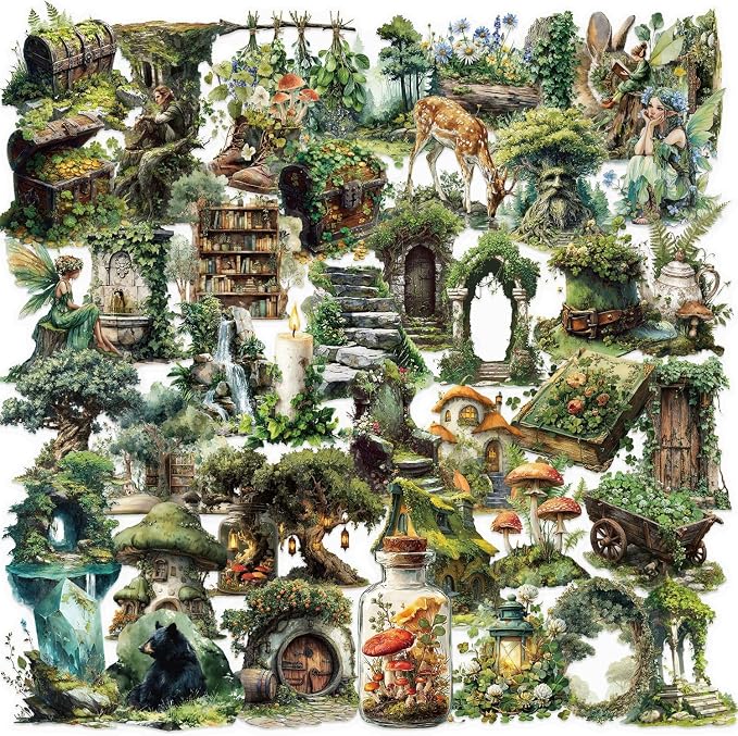 50PCS Forest Stickers PET Transparent Trees Stickers Green Nature Decals Waterproof Decorative Decals for Scrapbook DIY Crafts Album Bullet Journal Planner Water Bottles Phone Cases Laptop