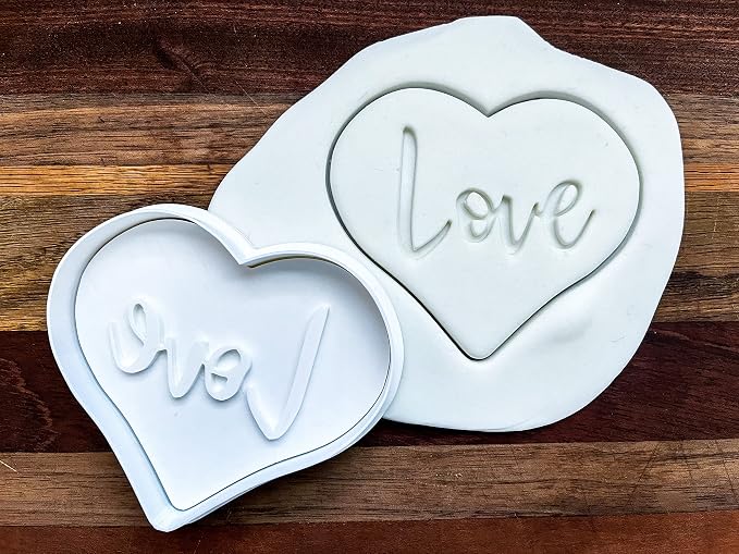 Heart Love Cookie Cutter with Stamp – 3.5" Heart Cookie Cutter with Debossed LOVE Design – Valentines Cookie Cutter & Cookie Stamp for Cookies, Fondant, Biscuit Dough, Clay – Durable Baking Tool