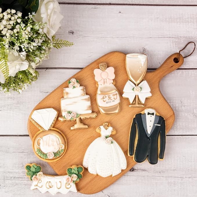 Cake Cookie Cutter Wedding with Plunger Stamps Handle Biscuit Cutter Baking Decorating Bridal Shower Gifts PLA Kitchen for Kids 3.5" Embossing Stamps Mold Supplies Fondant Tools