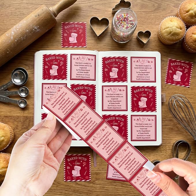 1000 Pcs Cottage Food Law Labels Stickers Cottage Bakery Decals | Baked with Love, Homemade Kitchen Inspection Statement Decals, Bakery Labels Stickes, DIY Crafts Homemade Bakery Baked Food