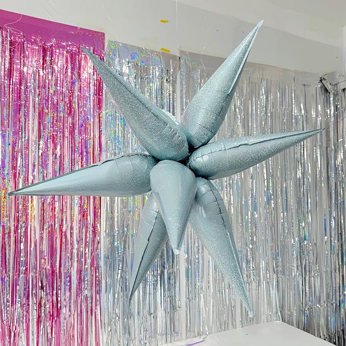 2*12 Pcs Light Blue Starburst Foil Balloons/32 Inch Metallic Spiky Star Decorations for Christmas,Winter Wonderland，New Year Celebrations/Korean Idol Demon Hunters Singer Fans Party Decor（Blue 2 PCS)