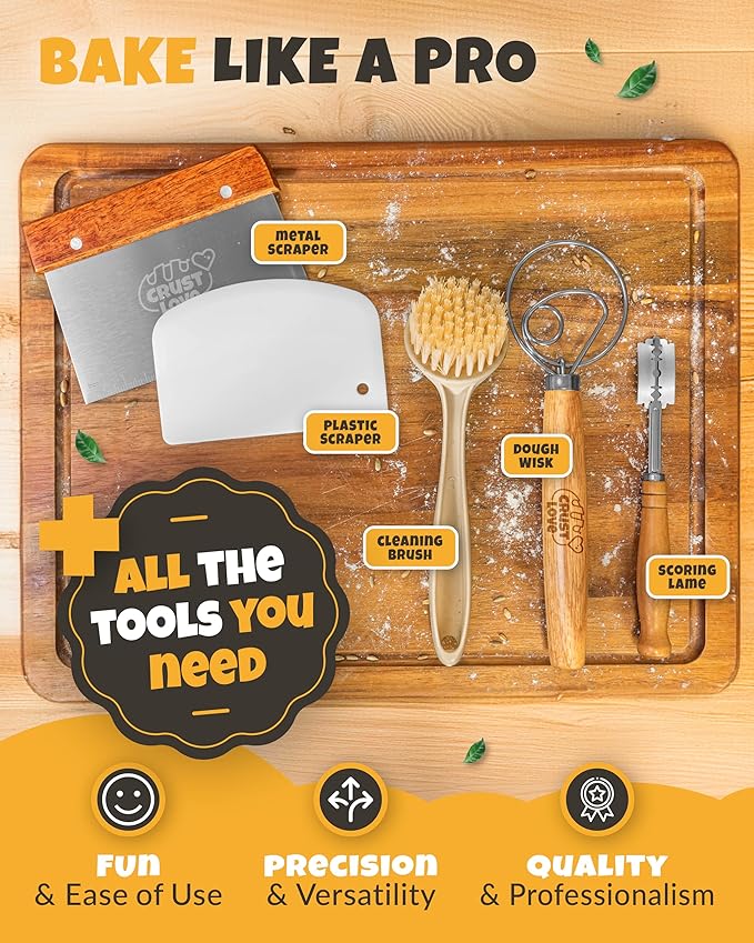 CRUSTLOVE Loaf Pan for Bread Baking - incl. Sourdough Bread-Baking Supplies like Banneton Bread-Proofing Basket - 2QT Enameled Oval Cast Iron Dutch Oven, Bread-Oven, Sour Dough Bread-Banking-Pan Tools