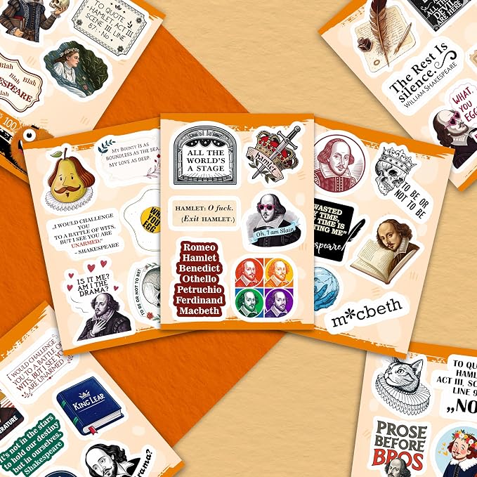 100Pcs Shakespeare Stickers Vinyl for Water Bottles, Literature Stickers Bulk - Shakespeare Gifts - Poetry Party Supplies - Gift for Women & Men