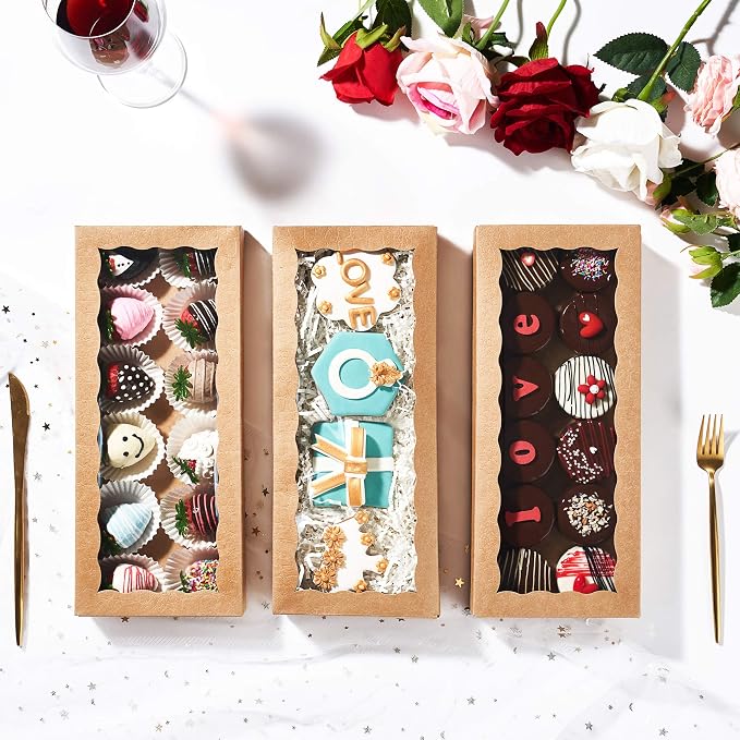 24PCS 12 x 5 x 1.5 inches Premium One Piece Cookies Boxes, Bakery Boxes for Father's Day and Holiday Cookie Gift Sets