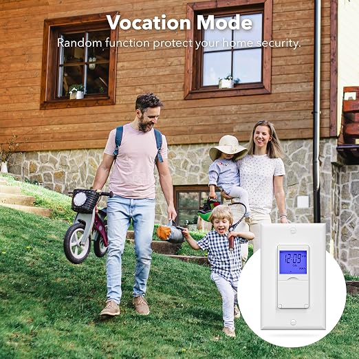 BN-LINK 7 Day Programmable in-Wall Timer Switch for Lights, Digital Light Switch Timer Indoor, Single Pole and 3 Way (Compatible with SPDT) Both Use, Neutral Wire Required, Blue Backlight, ETL Listed