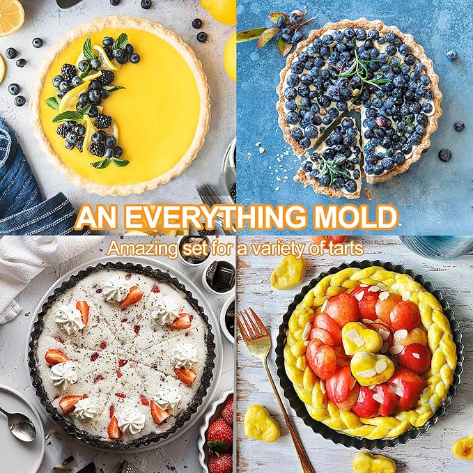 9-Inch Tart Pan with Removable Bottom, Nonstick Quiche Pan Fluted Tartlet Pan with Silicone Brush for Baking Tarts, Pizzas, Quiches