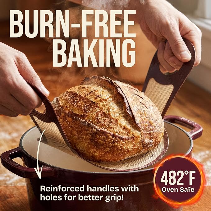 Pro Silicone Bread Sling 2 Pcs - 9in Round & Oval 482F Heat Resistant Dough Lifter, Non-Stick Dutch Oven Liners, Long Handles, Reusable Sourdough Bread Baking Supplies, Sourdough Gifts