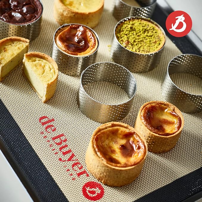 de Buyer Perforated Round Tart Ring - 8” Diameter, 1.4” Height - Perfect for Baking Beautifully Crisp Tarts - Easy to Use & Clean - Made in France