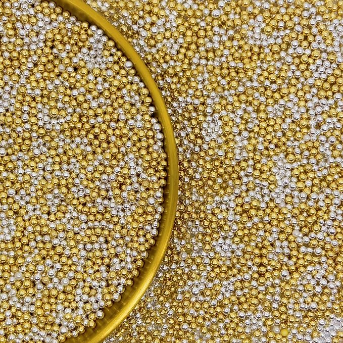 Edible Super Gold & Silver Sprinkles Candy 2mm Mini Pearls Cake Decorations Cupcake Toppers Cookie Decorating Perfect for Wedding Party Valentine Halloween Christmas Supplies 3OZ