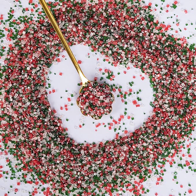 Edible Sanding Sugar Sprinkles,150g,Edible Red Green and White Sprinkle for Cake Decorating,Colored Crystals Sprinkle Mix for Cookies,Donuts,Ice Cream,Fondant Cake,Caramel Apples,Cupcakes Decoration Topper,Desserts,Wedding Birthday Party Supplies