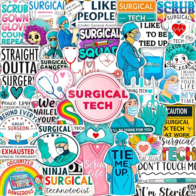 100Pcs Surgical Tech Stickers for Water Bottle, Laptop, Scrub Tech Stickers - Surgical Technologist Gifts Bulk - Gift for Women & Men
