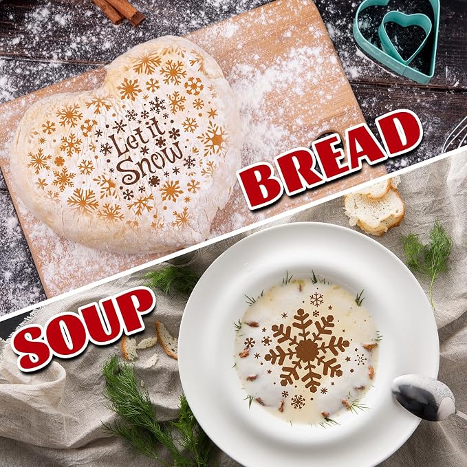 Whaline 15 Pcs Snowflake Cookie Stencils Painting Stencils Christmas Decorative Biscuit Cake Baking Templates with Bead Chain for Xmas Winter Holiday Party DIY Craft, 4.7 x 5.1 Inch