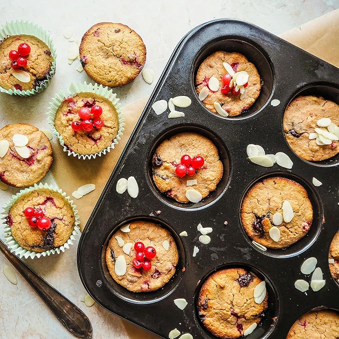 2 Pack 12-Cup Mini Muffin Pan, Heavy-Duty Carbon Steel Nonstick Cupcake Baking Pan, 1.54” Small Size Cups, Even Heat Distribution, Oven & Dishwasher Safe (Black)