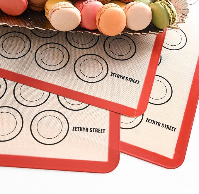 Macaron Silicone Baking Mats - Set of 2 - Full Size - 16 x 24 in (40 x 60 cm), Non-Stick Macaron Mat for Perfect Baking - Dishwasher & Oven Safe, Ideal for Macarons, Cookies, Bread, Red Border