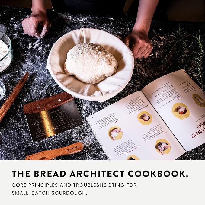 Complete Sourdough Starter Kit with Troubleshooting Cookbook, 2-Banneton Set:10" Round & Oval Grade-A Rattan Baskets,Mat, Sapele Tools Won’t Warp| Beginner‑Friendly Baking Supplies–Gift for Bakers