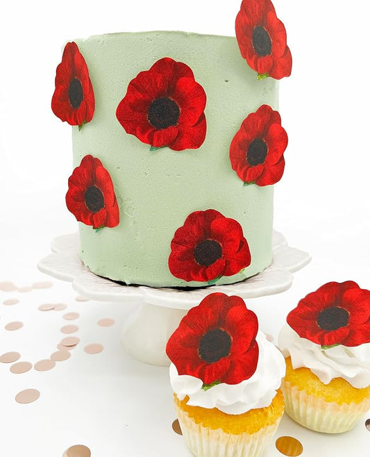 Sugar Robot - Edible Poppy Flowers - Small Size - Edible flowers cake decorations - Premium Crafted - Made in the USA Cake -Set of 12 (Poppy)