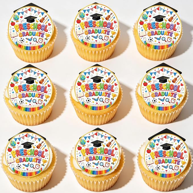 60 PCS Edible 2026 Preschool Graduation Cupcake Toppers 2026 Graduations Cake Decorations Edible Class of 2026 Grad Cap Cupcake Picks for 2026 Kindergarden Graduation Party Cake Decorations Supplies