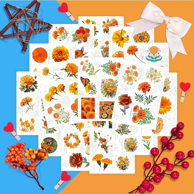 BulbaCraft Marigold Stickers | Water Bottle & Laptop, Floral Party Supplies & Decorations, Waterproof Vinyl Decals, Gifts for Women & Men