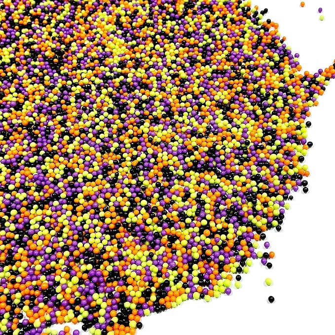 Homipooty Halloween Nonpareils Sprinkles for Cake Decorations 110g/3.88oz 2mm Mini Purple Black Orange Green Pearl Sprinkles Cupcake Topper and Cake Decorations Supplies