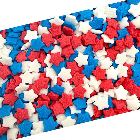 Red White and Blue Sprinkles | 6 Ounce Bag | Patriotic Stars Sprinkles for 4th of July Desserts, Cupcakes, Ice Cream, Cookies, and Independence Day Decorations