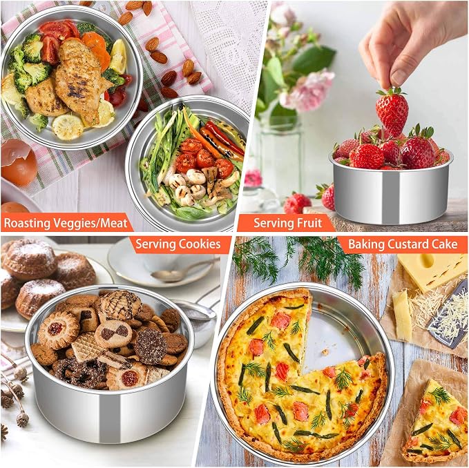 TeamFar 6 Inch Cake Pan, 6” x 3” Deep Round Cake Pan Tier Baking Pans Set Stainless Steel, For Baking Steaming Serving, Healthy & Toxic Free, Deep & Straight Size, Oven & Dishwasher Safe - Set of 4
