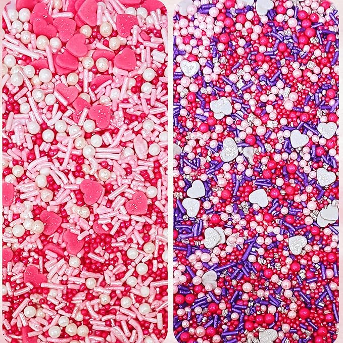 Confect Blue, Pink & White Pearl Heart Sprinkles Mix – Edible Baking Decorations for Cakes, Cupcakes, Cookies – Baby Shower & Frozen Theme Sprinkles with Silver Sparkling Sugar – Pack of 5 - Vegan, Gluten-Free, Nut-Free, Soy-Free, Dairy-Free, Palm Oil-...