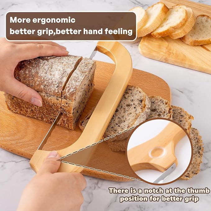 Bread Knife for Homemade Bread, 14.5" Wooden Sourdough Bread Knife, Sourdough Bread Slicer, Bow Design, Easy to Cut Into Uniform Thin Slices, Bread Saw for Cutting Sourdough Bread, Bagel, Baguette Etc