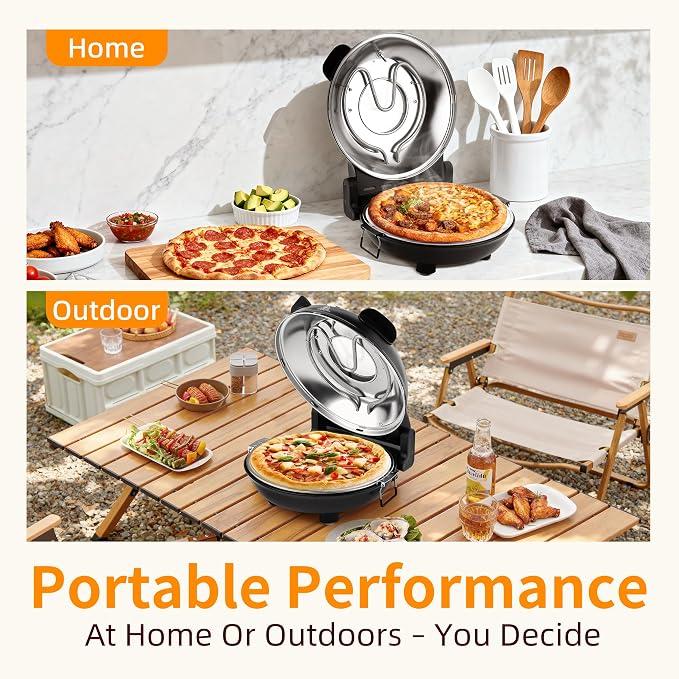 Electric-Pizza-Oven, 12'' Indoor-Electric-Pizza-Maker, 1200W Countertop Pizza Maker Machine with Dual Temp Control, Crispy Crust Pizzas in Minutes, Black